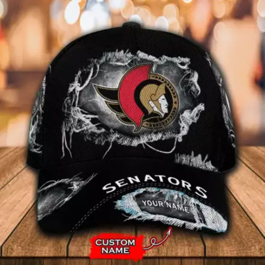 Personalized Ottawa Senators Classic Cap, Crack Pattern, Hockey Team Hat Gift