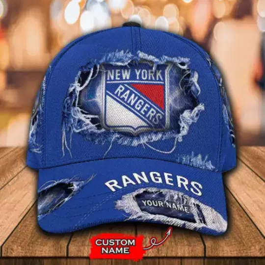 Personalized New York Rangers Classic Cap, Crack Pattern, Hockey Team Cap Gift