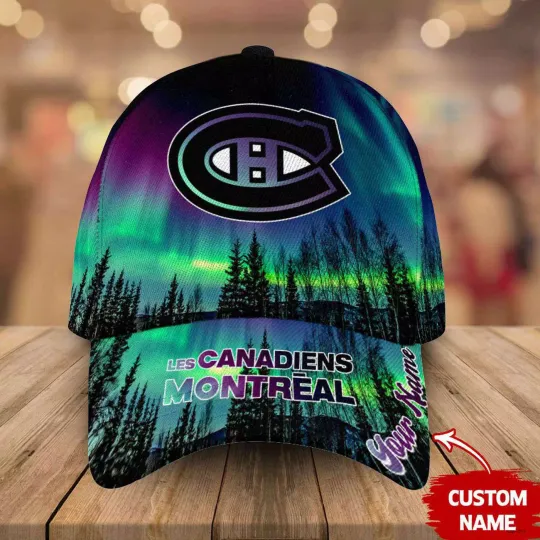 Personalize Montreal Canadiens Baseball Cap Northern Lights Hockey Hat Gift