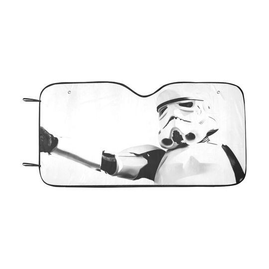 55"x30" Stormtrooper Close-Up Car Sun Shade - Star Wars Inspired Car Accessories - White & Black - Foldable - Windshield Cover - 501st Gift