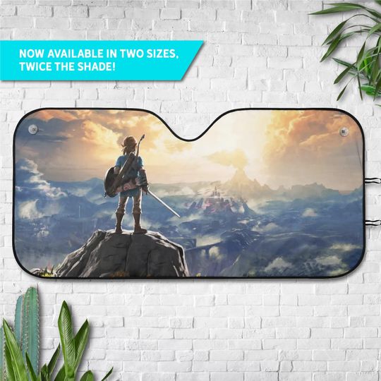 Legend of Zelda Car Sunshade, BOTW Link Windshield Cover, Breath of the Wild Auto Shade, Nintendo Gaming Car Gift