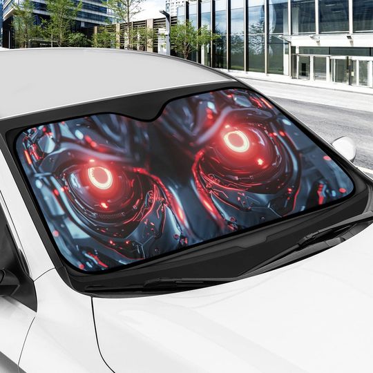 Cyber-Eye Car Sunshade - Reflective Windshield Protector Cyberpunk Design, UV & Heat Block, Accessory, Vehicle Eye Graphic, 2 Size Options