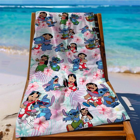 Disney Floral Stitch Beach Towel, Disney Beach Towel, Stitch Beach Towel, Disney Summer Towel, Lilo and Stitch Beach Towel,Stitch Lover Gift