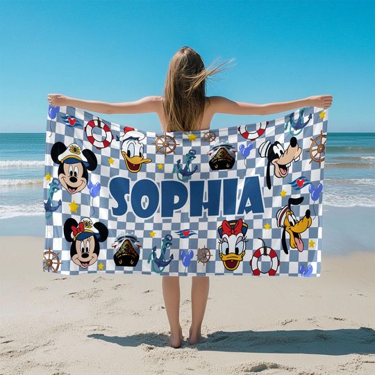 Custom Mickey And Friends Cruise Beach Towel, Disney Cruise Luxury Beach Towel, Disney Bath Pool Towel, Disney Cruise Vacation Towel