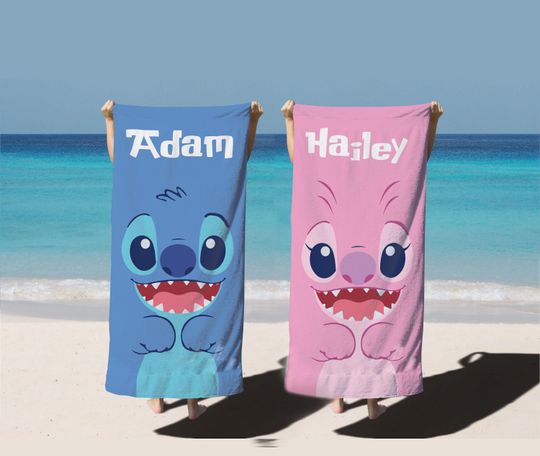 Stitch Beach Towel, Custom Beach Towel, Custom Stitch Gift, Disney Trip, Birthday Gift, Mr Mrs Couple Towel,  Honeymoon Gift,