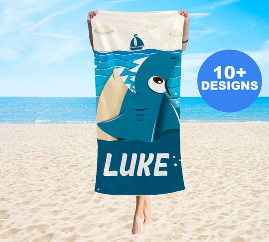 Custom Shark Beach Towel, Personalized Beach Towel, Shark Beach Towels, Monogram beach Towels, Beach Towel with name for kids adults him her