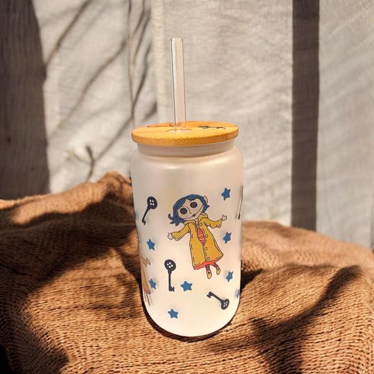 Spooky Button Doll Frosted Glass Cup