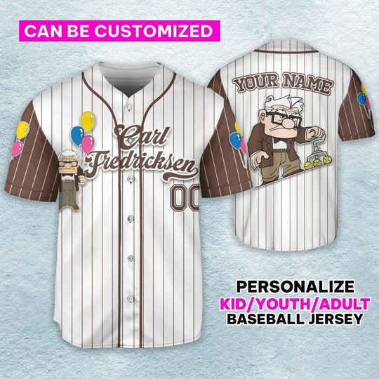 Personalized Disney Up Movie Carl Fredricksen Baseball Jersey, Custom Disney Jersey, Disney Baseball Team Outfit