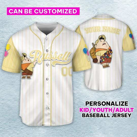 Personalized Disney Up Movie Russell Baseball Jersey, Custom Disney Jersey, Disney Baseball Team Outfit