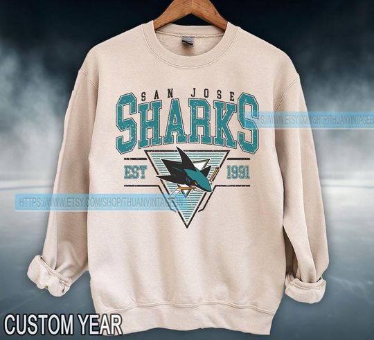 San Jose Sharks Sweatshirt Crewneck, Vintage Sharks shirt, San Jose Hockey Fan shirt,  Hockey Tee,  Sharks Sweatshirt