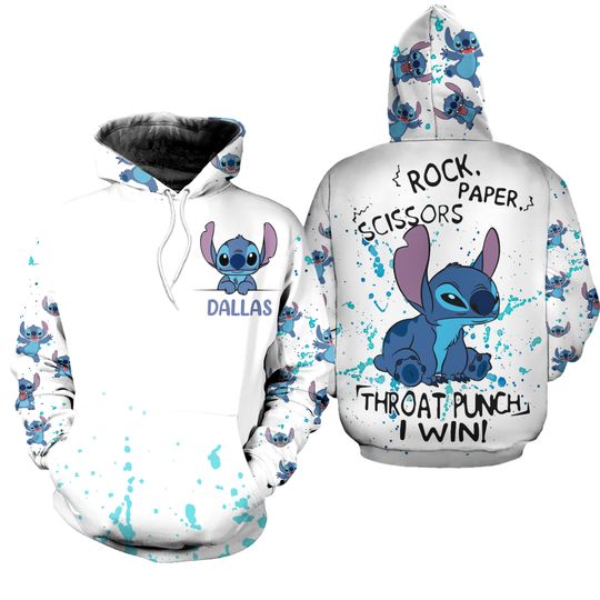 Custom Stitch Rock Paper Scissors I Win 3D Hoodie Leggings, Disney Lilo And Stitch 3D Hoodie Leggings