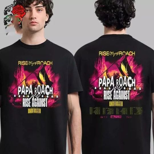 Papa Roach Rise Of The Roach Tour 2025 Double Sided T Shirt