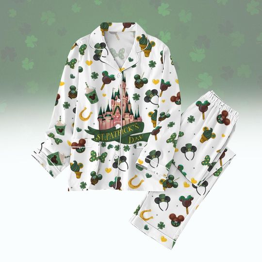 Mickey St. Patrick's Day Thick Pajamas, Disney Cartoon Holiday Pajamas, Lucky Shamrock Midnight Shirt, Irish Matching Pajamas Set