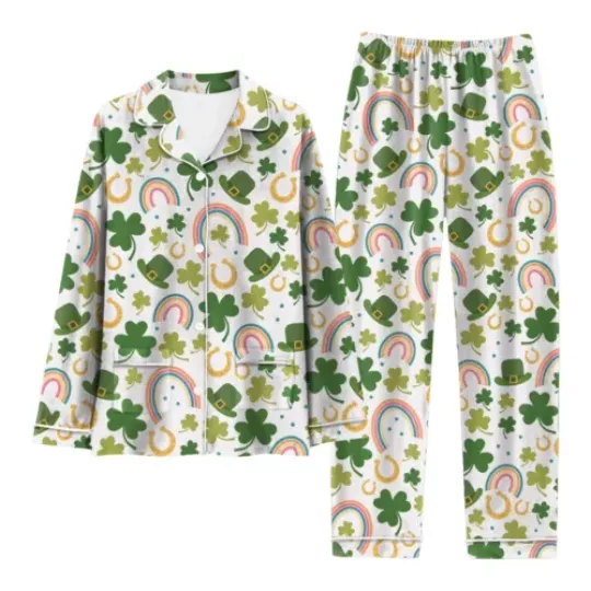 St. Patricks Day Pajamas Set for Women 2 Piece Shamrock Clover
