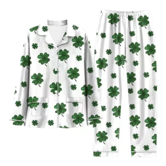 St. Patricks Day Pajamas Set for Women 2 Piece Shamrock Clover