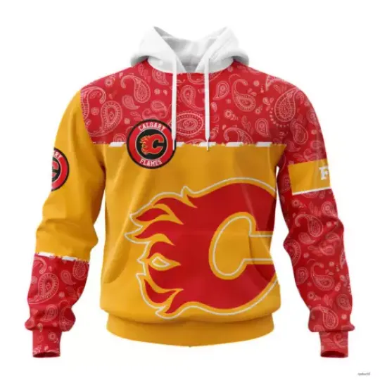 Personalized Calgary Flames Hoodie Pullover Paisley Hockey Apparel