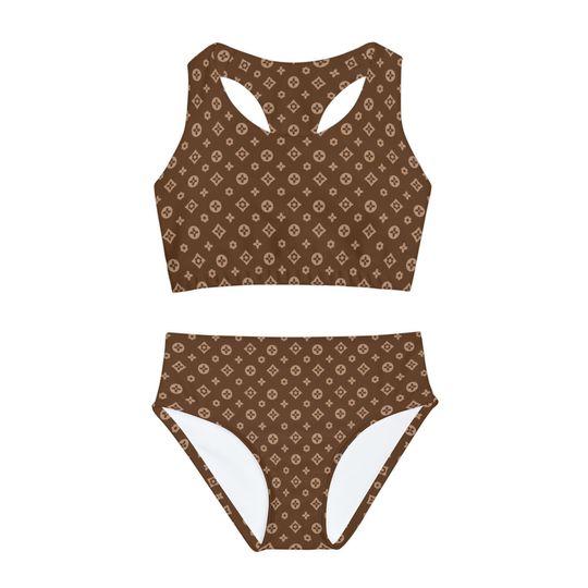Stylish Print Girls Two Piece Swimsuit l Girls Bathing Suit l Girl's Beachwear l Brown and Beige Print