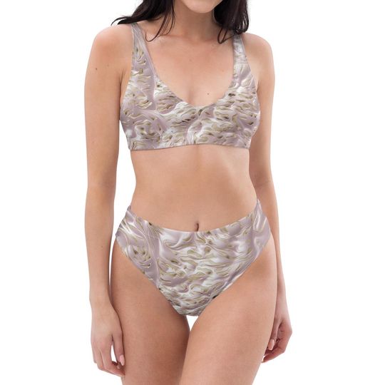 High Waisted Bikini Set Womens Swirl Leopard Pink Swimsuit Stretch Double Layer Swimwear Bathing Suit