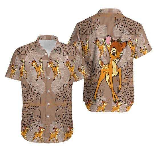 Cute Tropical Animated Bambi Deer Hawaii Beach Shirt, Deer Adventure Movie Button Up Shirt