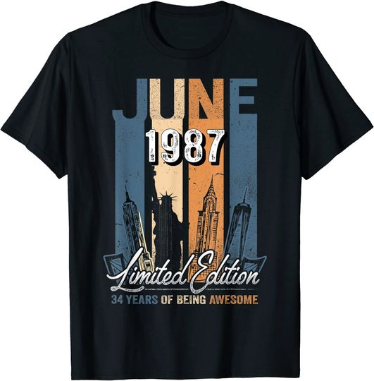 Vintage 34th birthday June 1987 34 Year Quarantine Birthday T-Shirt