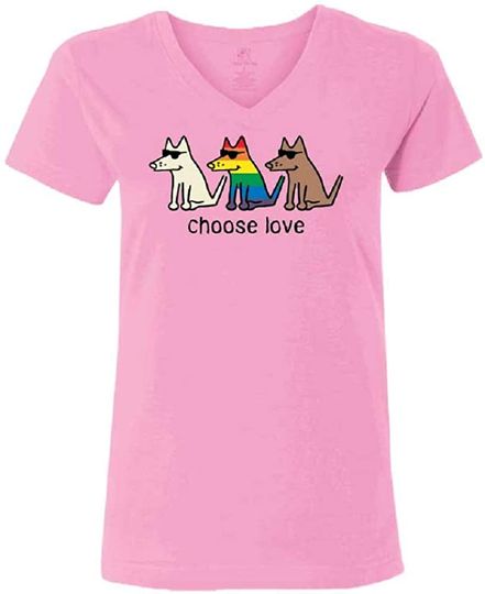 Choose Love - Ladies T-Shirt V-Neck Rainbow Pride Month Gay Pride Shirt for Dog Owner XL Light Pink