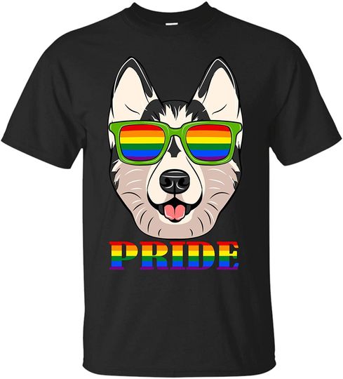 Husky LGBT Flag Glass T-Shirt Flag LGBT Rights Gay Pride Month Transgender Pullover (Unisex T-Shirt;Black;3XL)