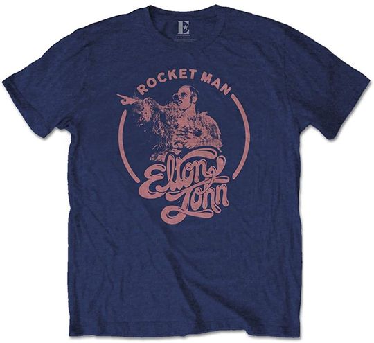 Elton John 'Rocketman Circle Point' (Navy Blue) T-Shirt