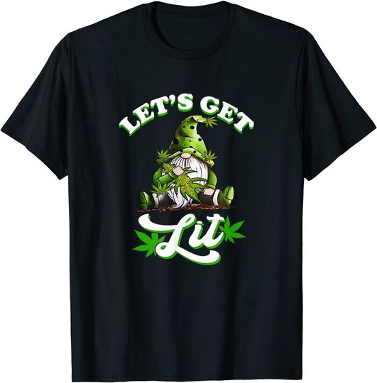 Christmas Gnome Weed Green Cannabis Gnomies Let's Get Lit T-Shirt