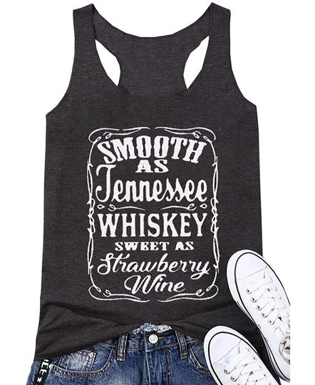 Smooth As Tennessee Whiskey Sweet As Strawberry Wine Tank Tops Womens Vintage Country Music Racerback Tank Vest