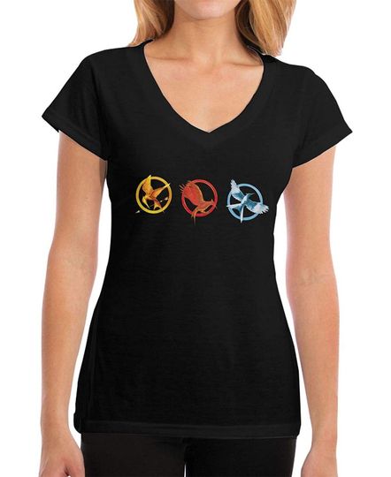 Women's The Hunger Games Mockingjay V-Neck Print T-Shirt Black