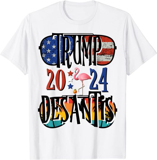Trump DeSantis 2024 Election American Flag Flamingo Stars T-Shirt
