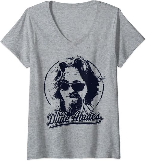 Womens The Big Lebowski The Dude Abides Sketch Portrait Logo V-Neck T-Shirt