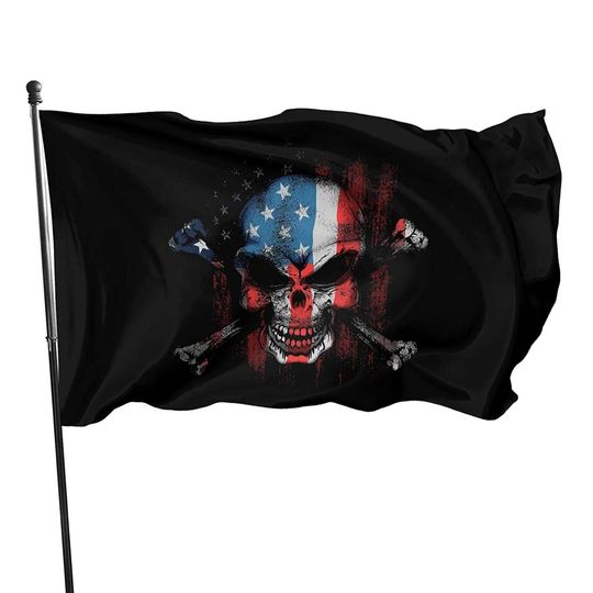 Vintage Horror Skull American Flag Flag Outdoor Banner Garden House Home Decor Flag Fade Resistant