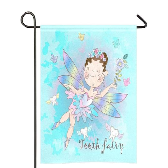 Tooth Fairy Blue Floral Flags, Garden Flag, Farmhouse Welcome House Lawn Banners Gifts Decorations for Home Rustic Outdoor Decor Signs