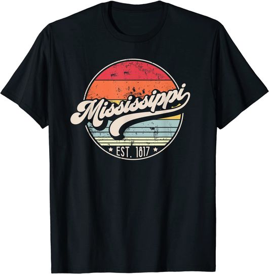 Retro Mississippi Home State MS Cool 70s Style Sunset T Shirt