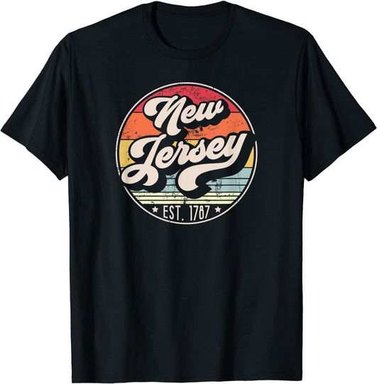 New Jersey Home State NJ Cool 70s Style Sunset T Shirt