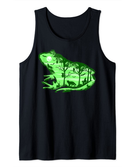 Deer Wolf Koala Owl Tree Moon in Nature Gift - Green Frog Tank Top