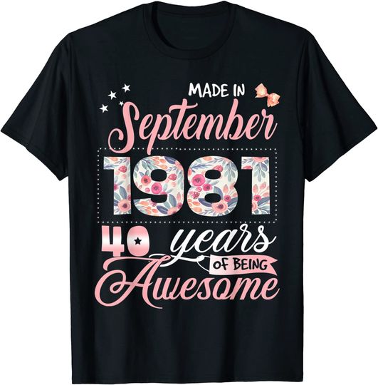 40th Birthday Floral Gift for Womens Born in September 1981 Long Sleeves