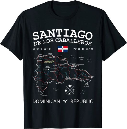 SANTIAGO de los Caballeros Dominican Republic Map Flag T-Shirt