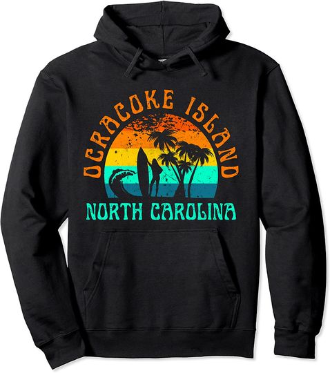 Ocracoke Island North Carolina Surfing Beach Ocean Vintage Pullover Hoodie