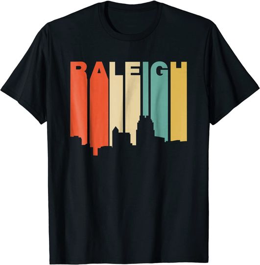 Retro 1970's Style Raleigh North Carolina Skyline T Shirt