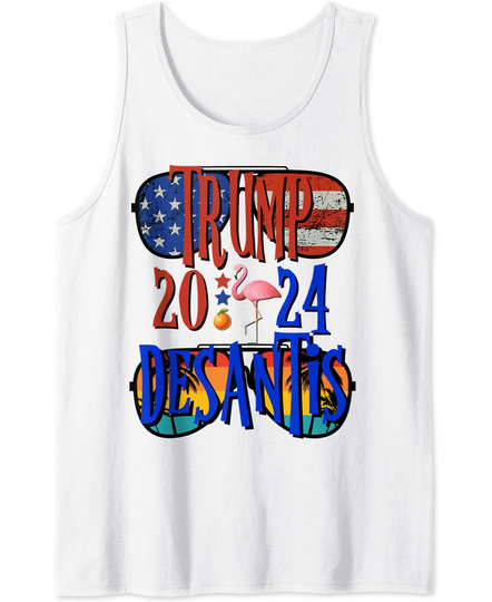 Trump DeSantis 2024 Patriotic Retro Flamingo Flag Election Tank Top