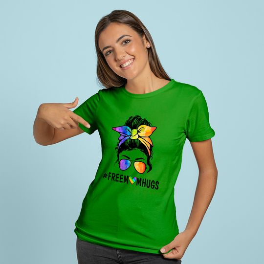 Womens Ph Free Mom Hugs Messy Bun LGBT Pride Rainbow Long Sleeves