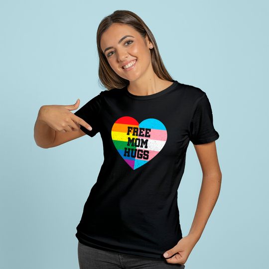 Womens Free Mom Hugs Hoodie Gay Pride Gift Transgender Rainbow Flag Hoodie