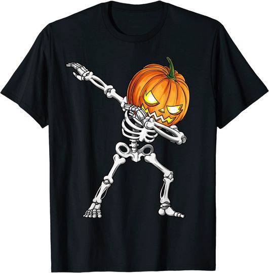 Discover Halloween Dabbing Skeleton Scary Pumpkin Costume T-Shirt