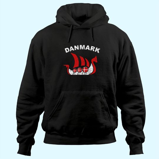 Discover Danmark Viking Ship Hoodie Denmark Flag colors
