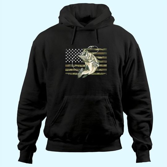 Fishing Camouflage US American Flag Bass Fish Fisherman Camo Hoodie