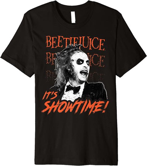 Beetlejuice Text Stack It's Showtime Portrait Premium T-Shirt