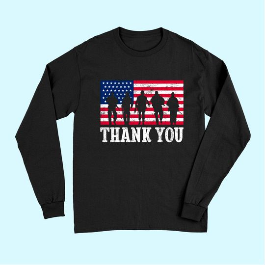 Patriotic American Flag Thank You Men Women Girls Boys Kids Long Sleeves