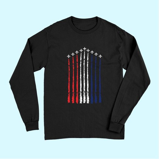 American Flag USA Fighter Jet Con Trail Long Sleeves